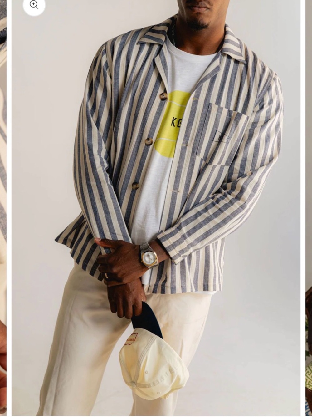 Striped Casual Button-Down Shirt Jacket - Navy & Cream
